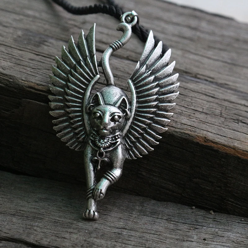 Lanseis, 1 шт., ожерелье для кошки, убита, древний Египетский убот, статуя египетского Сфинкса, Черный кот, убита, кулон, египетский кот с крылом