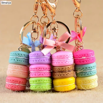 Women Cake Key chain fashion nice cute France Cake Macarons Keychain bag charm car Key Ring wedding Party gift Jewelry 17278
