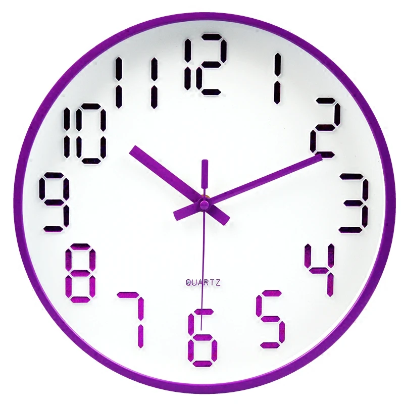 30cm No Ticking Sound Purple Glass Fashion Living Room Wall Clock
