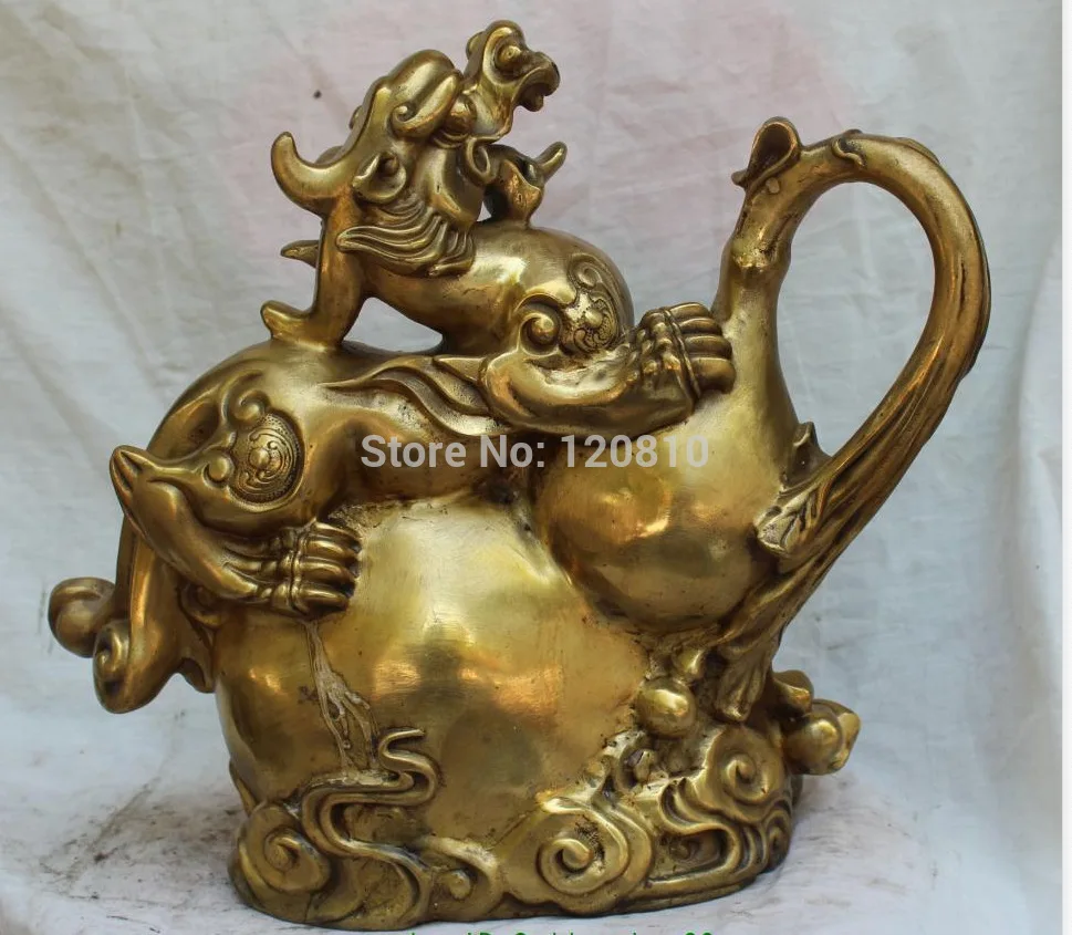 

16"Chinese Bronze Calabash Cucurbit Foo Fu With Pixiu Unicorn Beast Kylin States statue