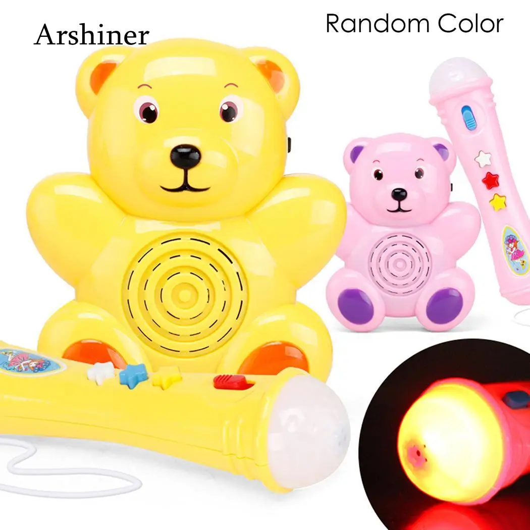Раннего образования портативный Медведь Форма с музыкой огни микрофонные игрушки игрушечные лошадки батарея не включены детей от 3 до 6 лет