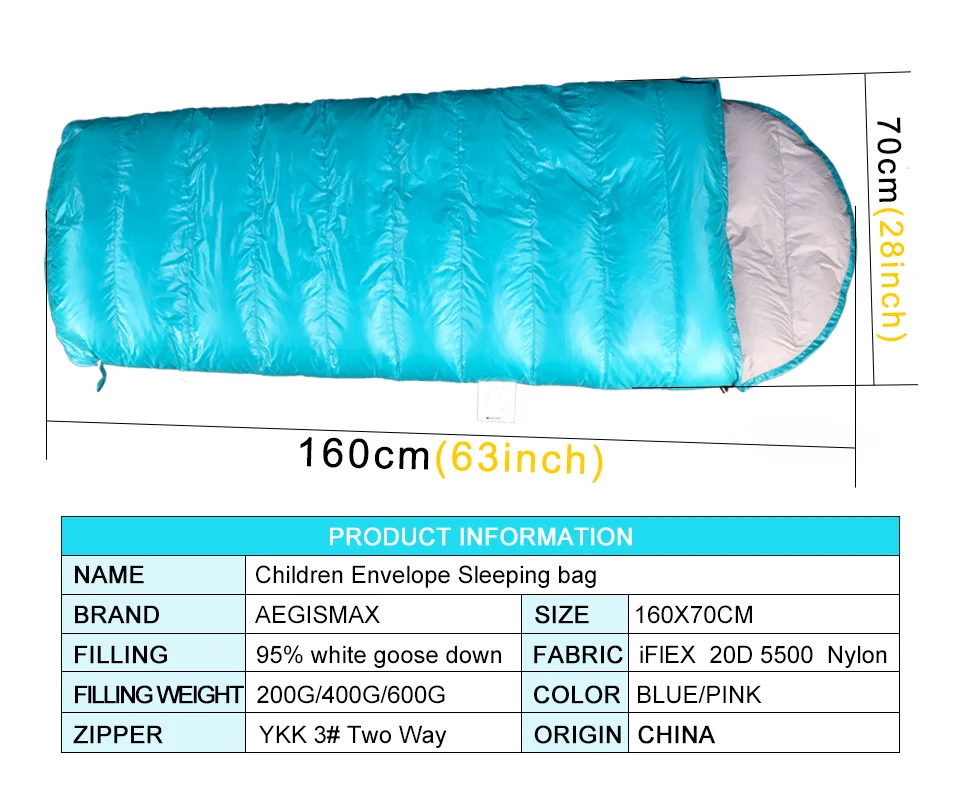 AEGISMAX конверт для детей подпушка спальные мешки заполнения 95% белый гусиный для детей Открытый пеший Туризм Кемпинг синий розовый