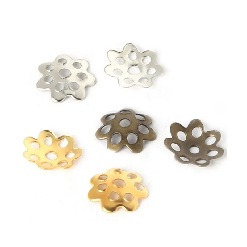 

500pcs 7mm Hollow Flower Gold/Rhodium/Antique Bronze Beads Caps Craft Jewelry Making Material Bigiotteria Beading Accessories