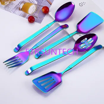 

50pcs Rainbow Kitchenware Gadget Stainless Steel Cookware set Public Buffet Scoop Restaurant Serving Shovel Fork Turner Colander