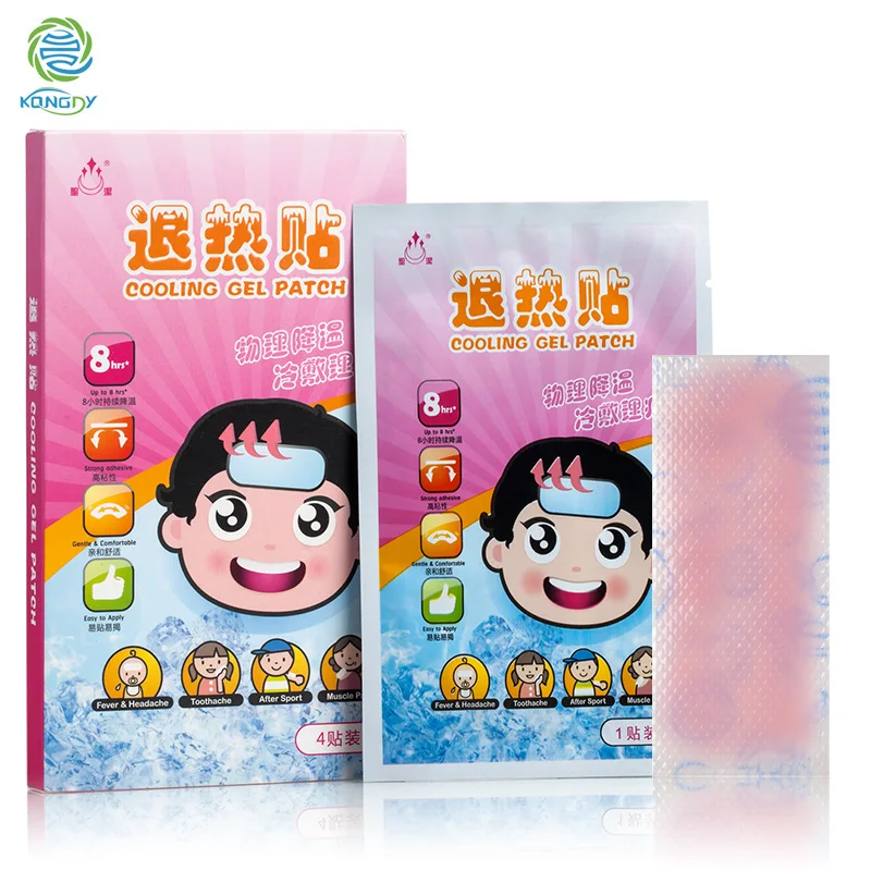 

Cooling Fever Patch 4 Pieces/Box Physical Temperature Failing Relief Headache Pain Cooling Gel Plaster for Children and Adult