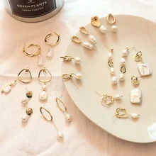 MENGJIQIAO новые японские трендовые асимметричные серьги с натуральным пресноводным жемчугом для женщин модные геометрические необычные серьги