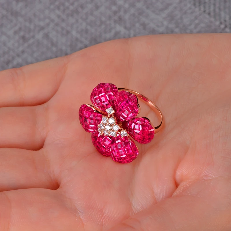 CAIMAO High Jewelry Invisible Setting 10ct Natural Ruby and 0.38ct Brilliant Cut Diamond 18kt Au750 Rose Gold Ring