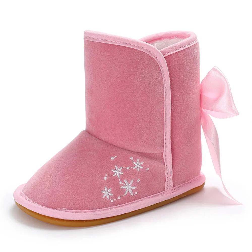 11-13 см, теплые зимние ботинки для новорожденных, Нескользящие ботинки с бантом и бабочкой для маленьких девочек, обувь принцессы с бантом и