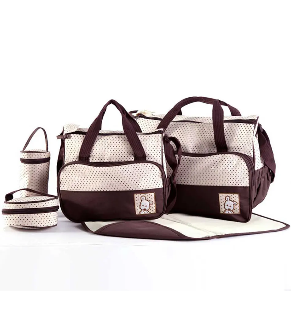 Cuidados com o Bebê Bolsas de Fraldas Bolsa de Fraldas Multifuncional Mãe Grande Capacidade Mochila Maternidade Mudando Infantil 5 Pçs - Set 16 High Quality Mamãe e Bebê