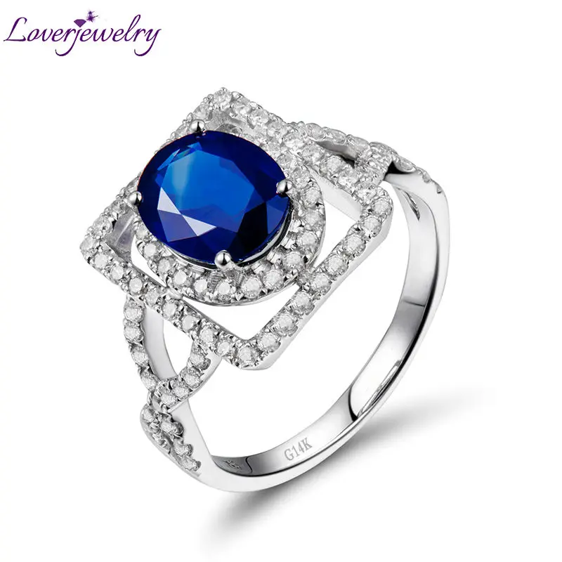 

Women Anniversary Rings Oval 5x7mm Sapphire 14Kt White Gold Natural Diamonds Engagement Blue Sapphire Ring Jewelry For Wife Gift