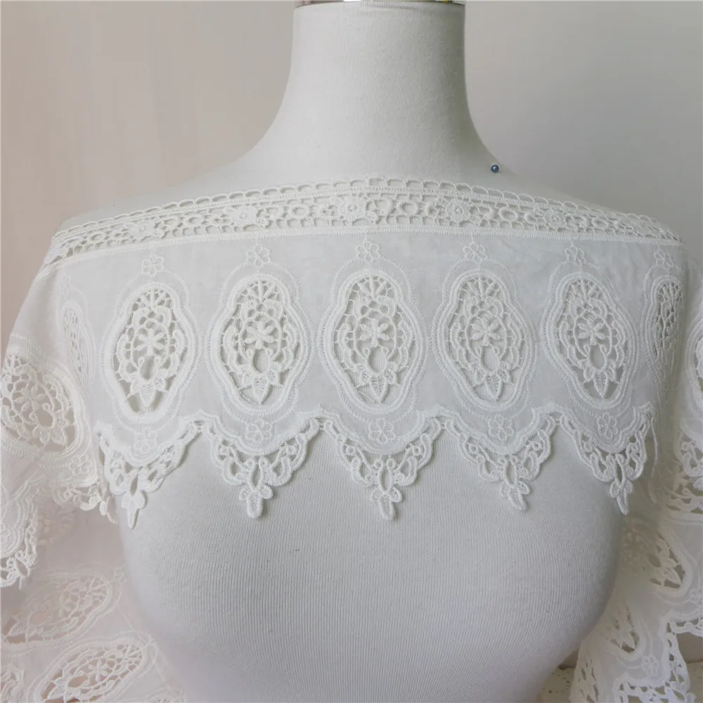 White Cotton Lace Fabric Trims Floral Embroidered Eyelet Lace Fabrics