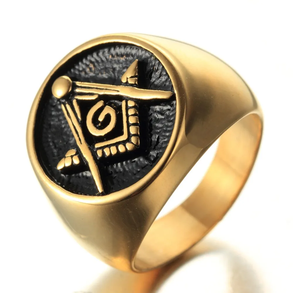 Freemason Men's Gold Ring Free Mason 316L Stainless Steel Masonic Ring ...