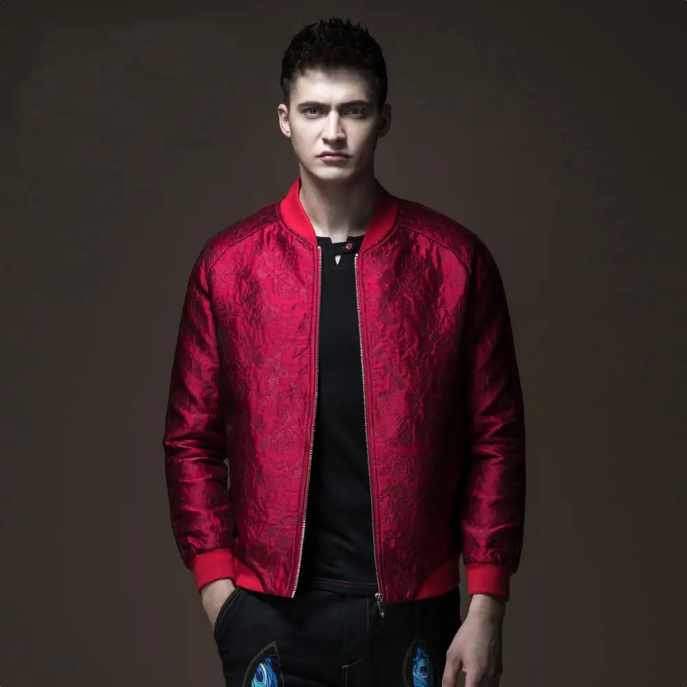 

Free Shipping New men's MALE man casual black red Autumn mens slim baseball collar jacquard jacket coat tide BP183104198