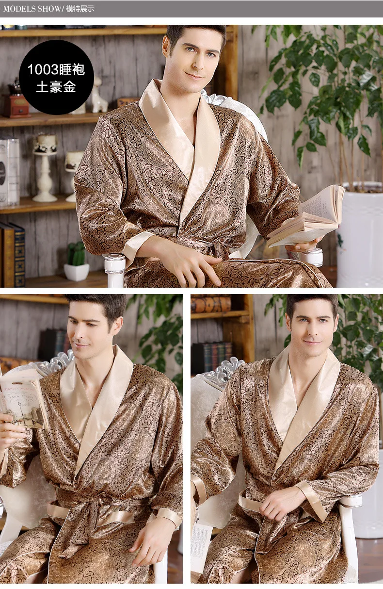 5XL 4XL Men Robe Silk Bathrobe Soft Cozy Long Sleeve Nightgown One-Piece Kimono Men Bath Gown Printed Robes Home Satin Sleepwear pajama joggers