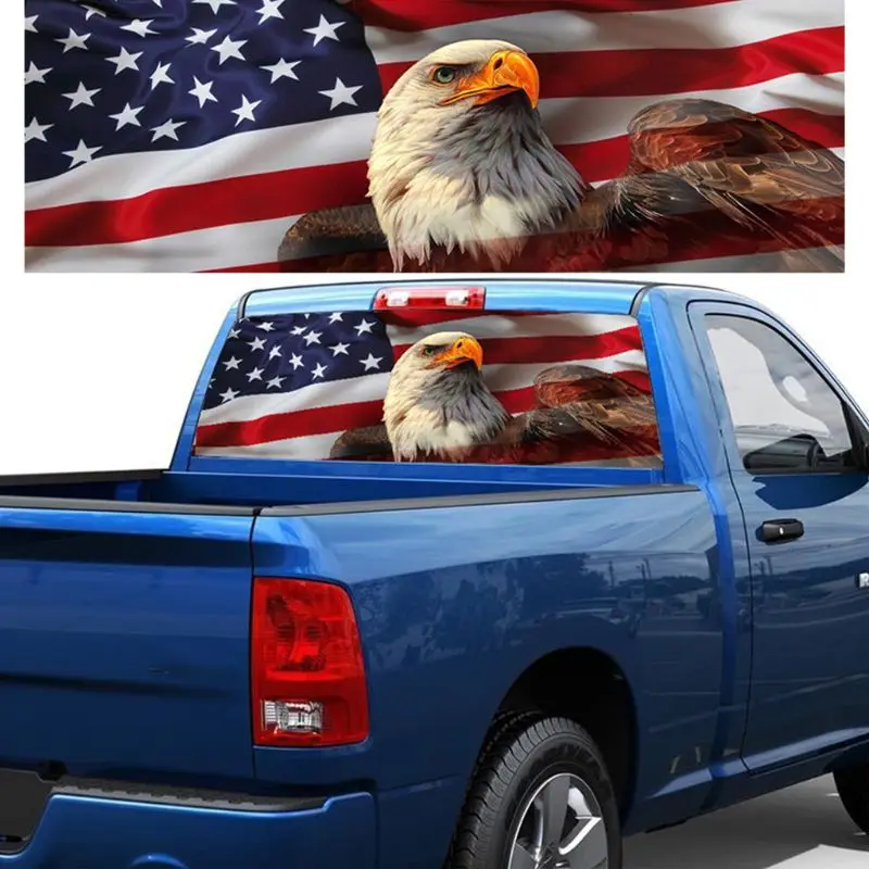 AMERICAN USA FLAG PICK-UP TRUCK WINDOW GRAPHIC DECAL PERFORATED STICKER