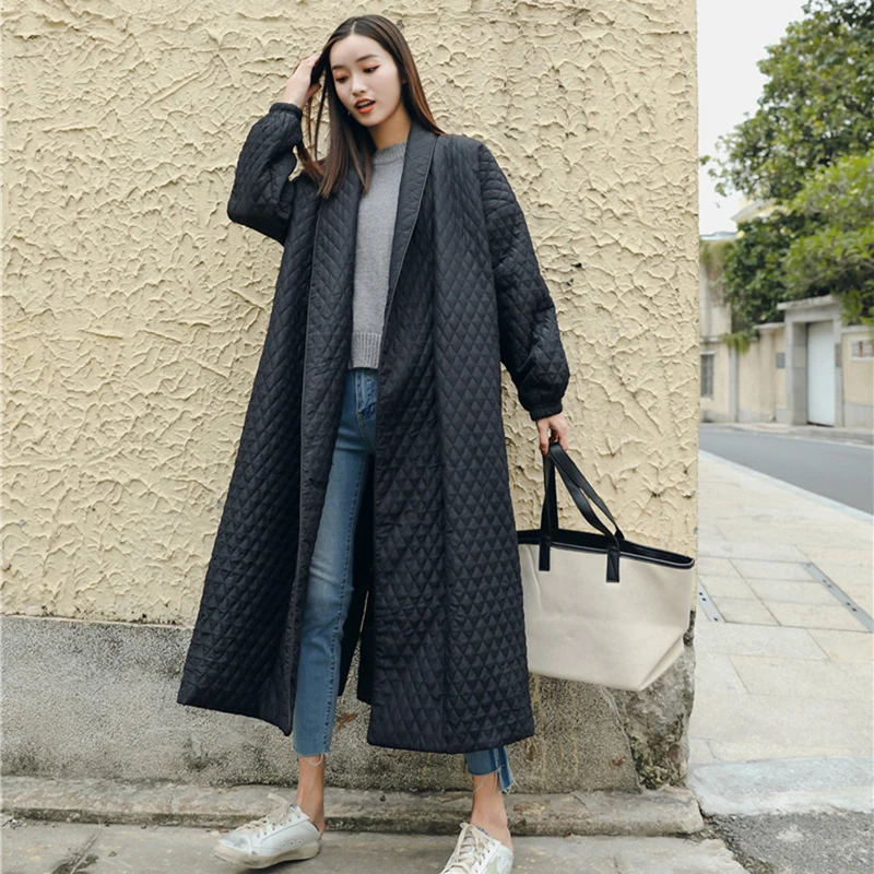 Goede LANMREM Nieuwe Mode Black Oversize Revers Terug Vent Button Winterjas 2018 Vrouwelijke Lange Katoenen Jas Jaqueta Feminina WTH1201