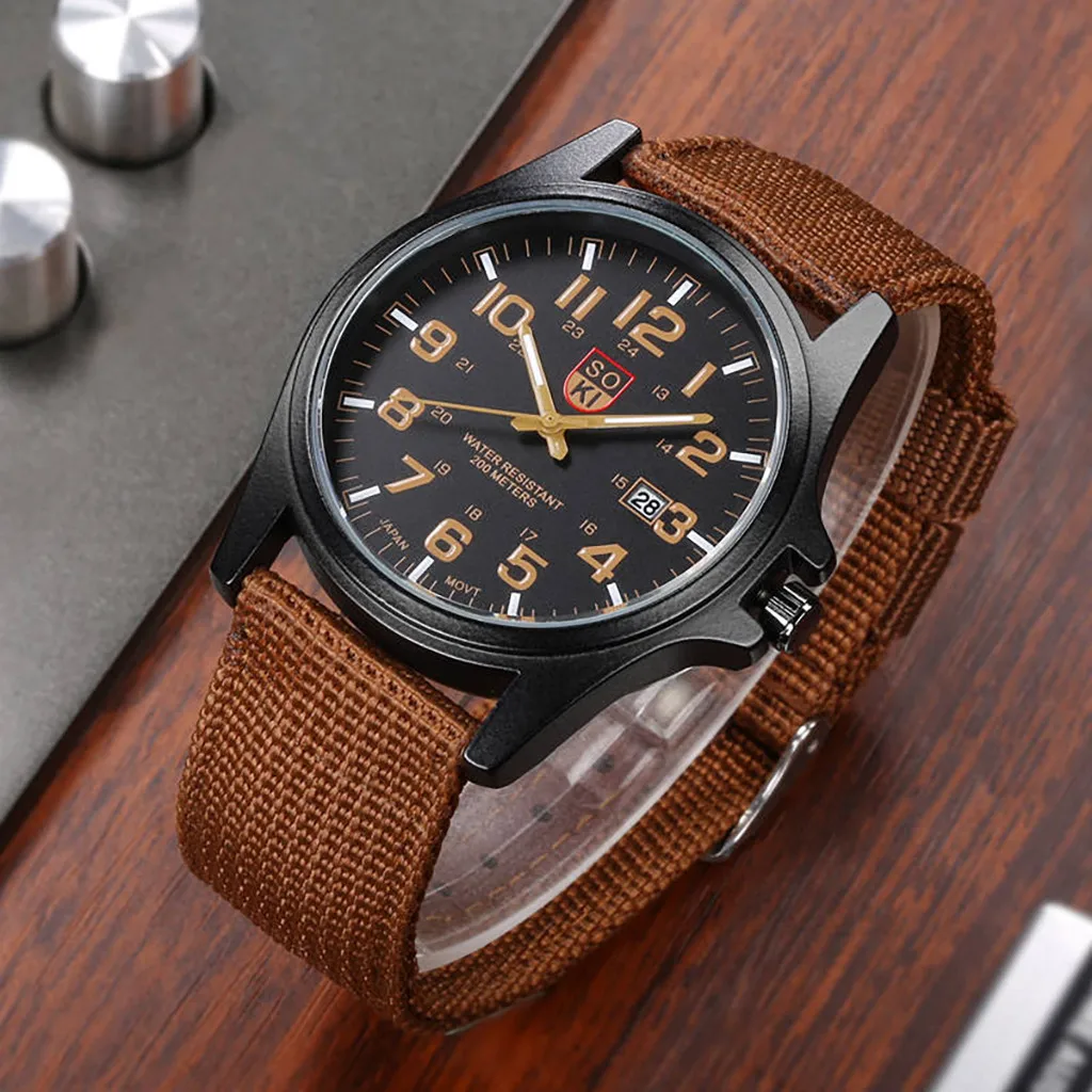 Мужские часы Топ бренд класса люкс SOKI Модные мужские военные часы тканые нейлоновый ремень календарь QuartzWatch reloj hombre Лидер продаж#03