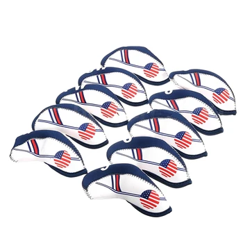 

10pcs White and Blue USA Flag Neoprene Golf Club Iron Head Cover Headcover NEW