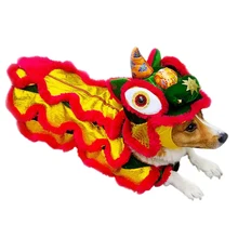 Питомец китайский новогодний костюм для домашних животных Хэллоуин забавная Одежда для собак Дракон танец лев собака вечерние Лев танец Красные праздничные Лаки Ткань для кошек