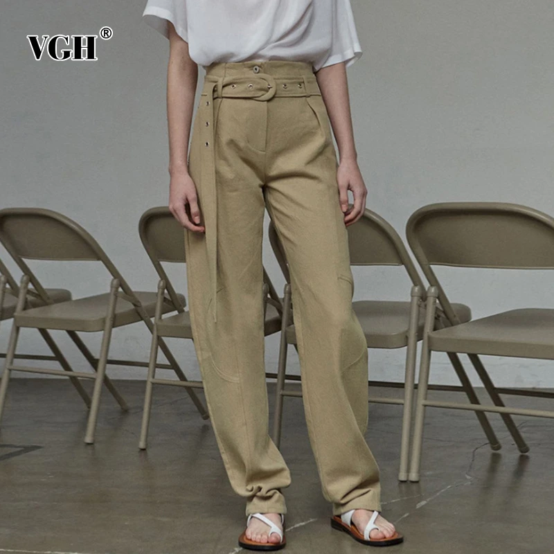 

VGH Summer Loose Big Size Wide Leg Pants Female High Waist With Sashes Button Women's Trousers 2019 Fashion New Clothes Casual