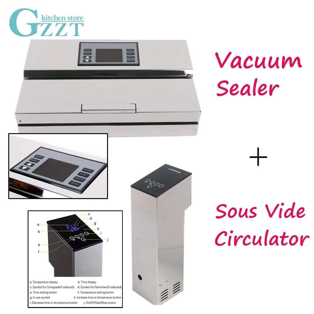 

GZZT 2pcs/set Vacuum Sealer + Sous Vide Circulator Commercial Household Vacuum Packing Machine Immersion Cooking Machine Timing