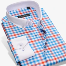 Новинка Весна Высокое качество хлопок бренд белый воротник на пуговицах с длинным рукавом Элегантные клетчатые Умные повседневные мужские рубашки