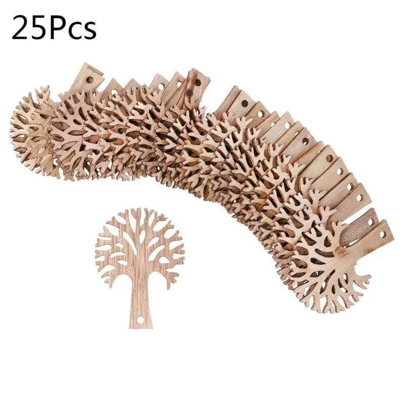 

25pcs DIY Wooden Tree Embellishment Wooden Shape Craft Wedding Decor