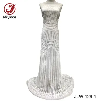 

Pure white french lace with sequins 5 yards/lot 2018 latest design african lace fabric for party dress sequins JLW-129