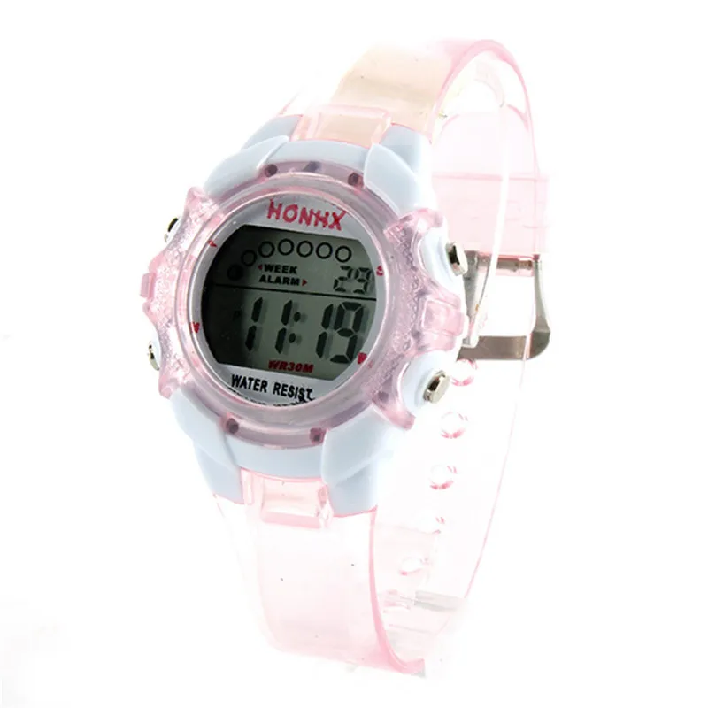 LED Relojes Водонепроницаемый Обувь для девочек Для женщин Дамы Relógio Карамельный цвет резинкой наручные часы - Цвет: Розовый