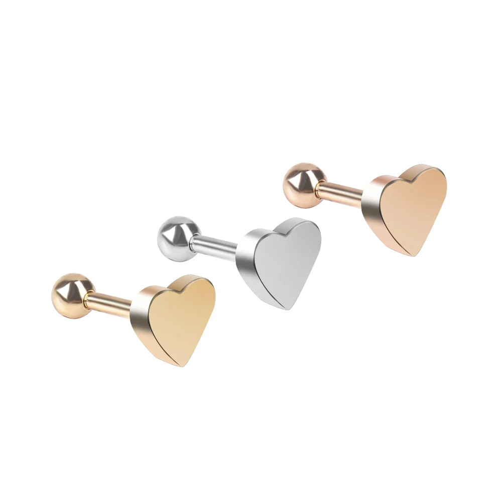 

summer Fresh 2pcs Piercing Jewelry Tragus Stud Earrings Cartilage Helix Heart Shape Ear Studs fow women Vacation accessories