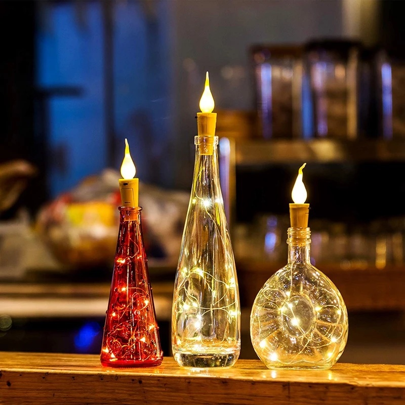Светодиодная свеча стеклянная бутылка пробковая затвор свет струна светодиодная серебряная проволока Фея Рождественские огни гирлянды для праздничного свадебного декора