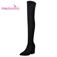MEMUNIA/женские сапоги больших размеров 34-43 пикантные модные сапоги на высоком каблуке с острым носком г. Новые Зимние ботфорты