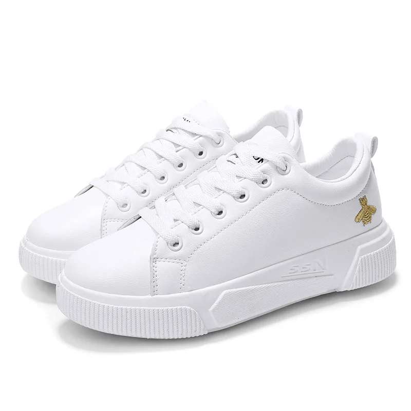 

FEERIJT Little Bee Women Casual Shoes New Women Sneakers Fashion Breathable PU Leather Platform White Women Shoes Soft Footwears