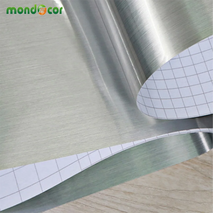 

DIY Metal Decorative Wallpaper Peel and Stick Film Brushed Silver Stainless Steel PVC Vinyl Waterproof House Appliance Stickers