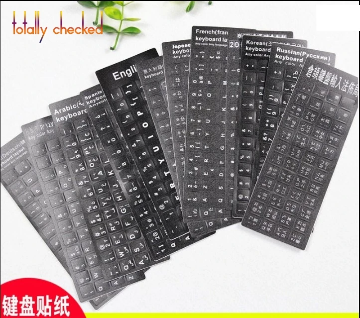 

100PCS Russian French English Arabic Spanish Portuguese Keyboard Stickers Letter Layout Cover Sticker For Laptop Desktop PC