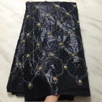 

5 Yards Gold Beads Bazin Riche Lace Fabric 2019 High Quality Jacquard Pattern Basin Women And Men Daily Clothes Material Fabrics