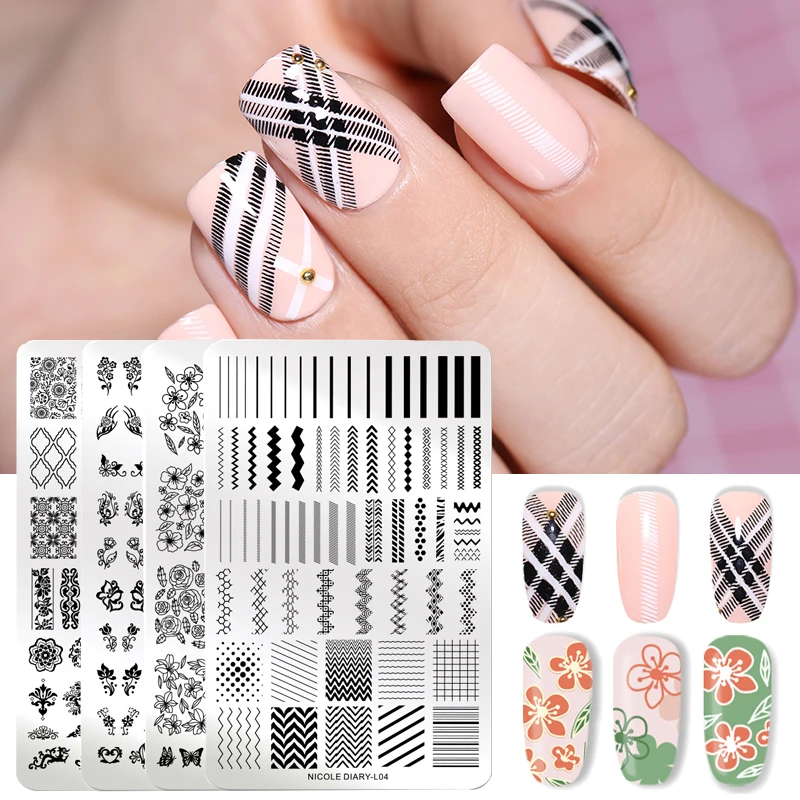  NICOLE DIARY Nail Art Stamping Plates Stainless Steel Flower Geometric Nail Image Stmap Template Ma