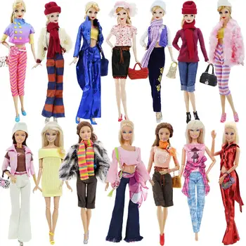 

Fashion Outfit Daily Casual Wear Mixed Style Coat Trousers Shoes Handbag Accessories Clothes for Barbie Doll DIY Toy