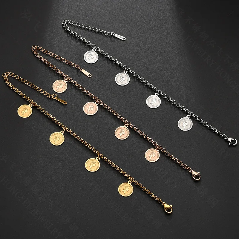 Online F B353, venta al por mayor, pulseras con dijes de monedas de Color dorado y acero inoxidable para mujer, pulseras para hombre