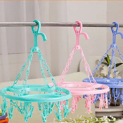 

Round Plastic Hanging Dryer 18 Clip Laundry Clothes Hanger Underwear Sock Hanger