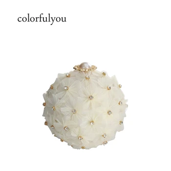

Handmade diamond flower handbag for women Acrylic Circle bag Ball Evening wedding Clutch bag Women pearl chain Shoulder Bags