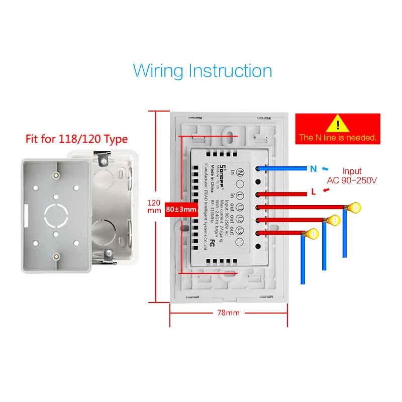 Умный настенный выключатель Sonoff T1 US/AU Wi Fi 1/2/3 Gang Touch/315 mhz RF/APP пульт дистанционного