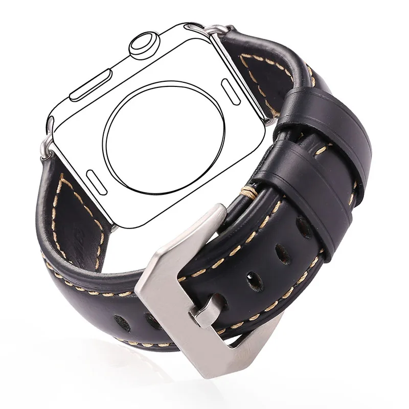 

Leather Watch Strap High Quality Genuine Leather Watchband For Applewatch Series 2/1 38MM/42MM Black Watch Band APB2220