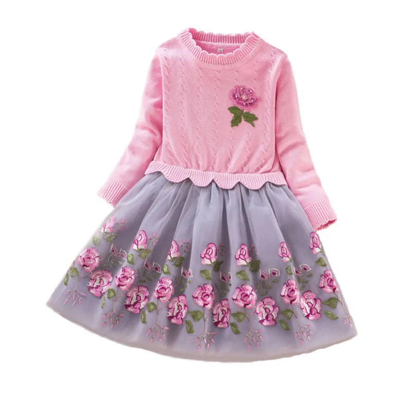 

Kids Sweater Dress for girls autumn Winter new Little girls embroidered princess dresses elegant Baby girl Party costume 3-9Year
