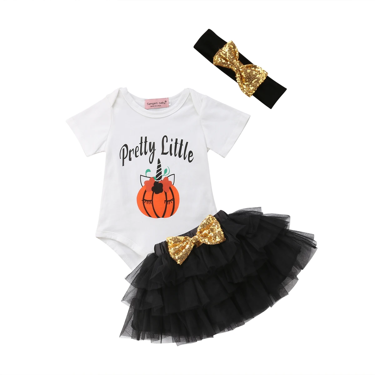 Newborn Kid Baby Girl Pumpkin 3pcs set Clothes Halloween Romper Ball
