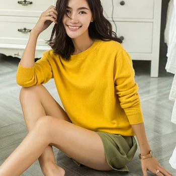 

100% Cashmere Knitted Sweaters Women 5Colors Oneck Long Sleeve Pullover Ladies Standard Clothes Woolen Tops New Woman Sweaters