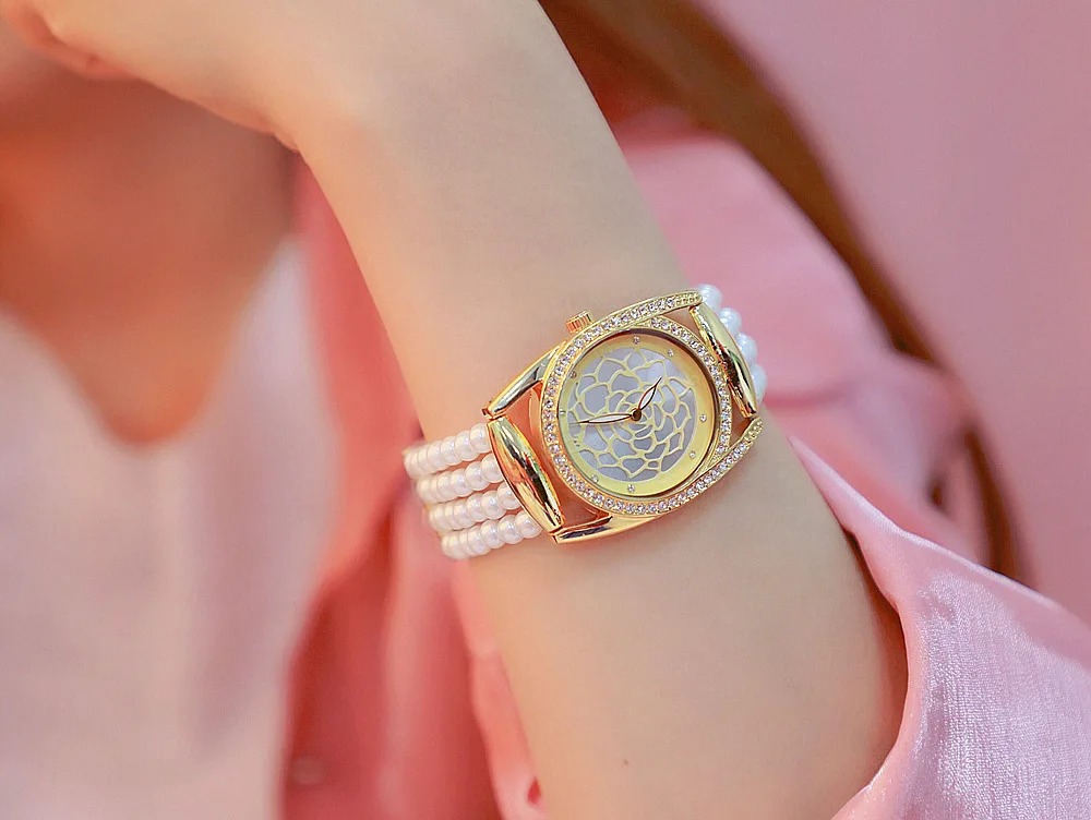 Женские часы, модные женские часы, Роскошный Жемчужный ремешок, повседневные часы, женские Стразы, кварцевые наручные часы, браслет, reloj mujer