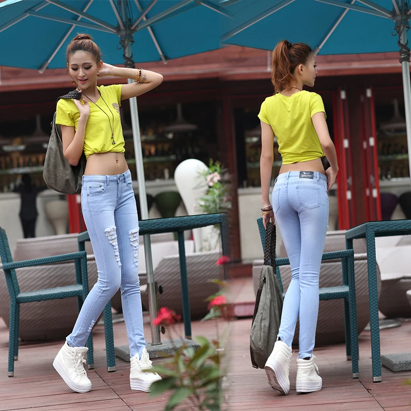 New Fashion 2015 Spring Women's jeans mid waist skinny