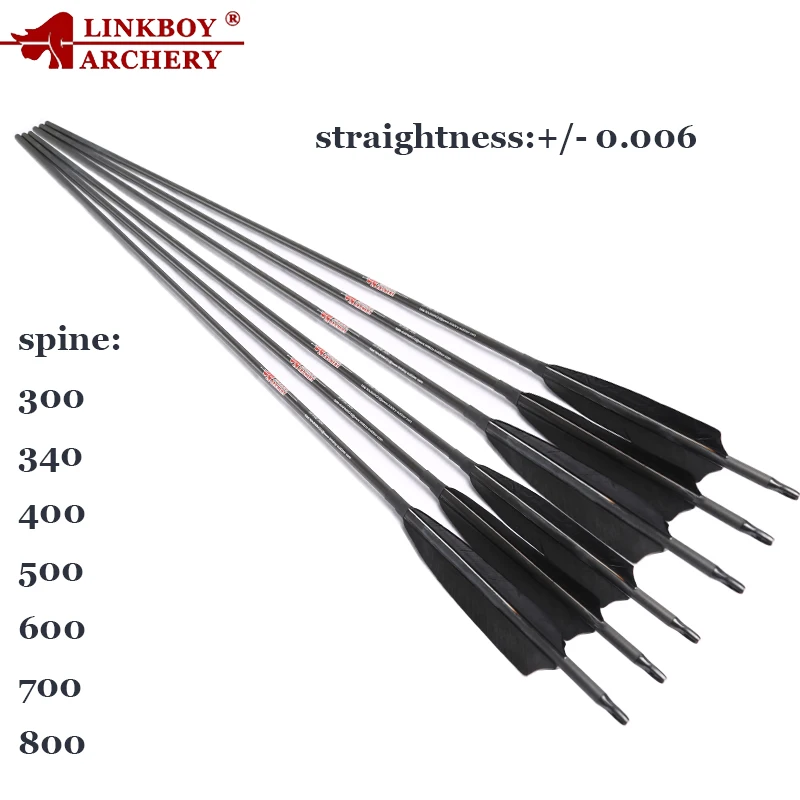 

12pcs Linkboy Archery Pure Carbon Arrows ID6.2mm Spine300-800 5inch Turkey Feather for Compound Bow Practice Hunting