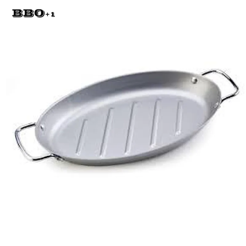 BBQ Accessories Oval Baking Dish Pan Silver Non stick Oval Grill Pan w